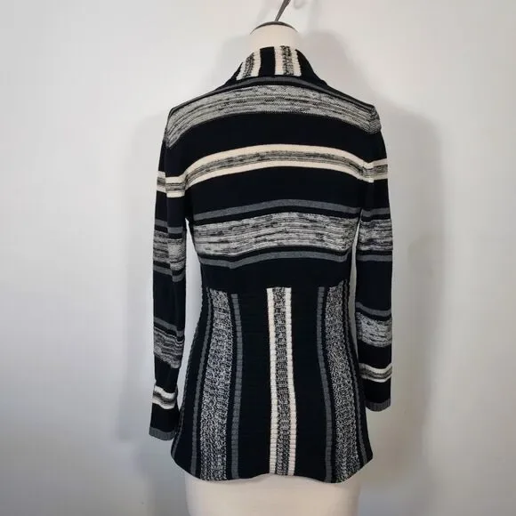 St John's Bay Womens Small Open Front Striped Waterfall Cardigan Sweater Cotton - Picture 6 of 12